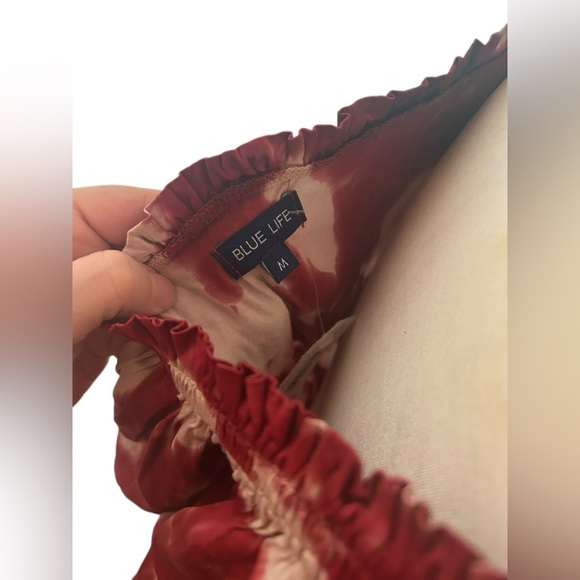 NWT Blue life bohemian maroon Etta Ruffle tie dye cami cold shoulder blouse Sz M - Picture 9 of 11